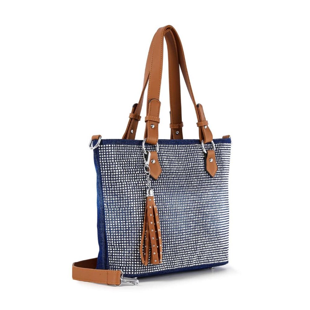 Beautiful Rhinestone Denim Tote - Picture 2 of 5